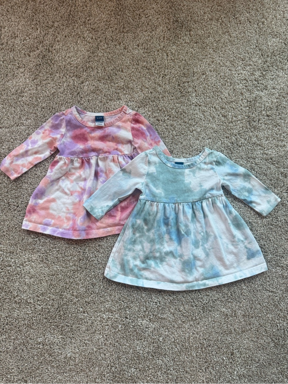 Old Navy Baby Girl Tie Dye Dress Bundle 0–3 Months Long Sleeve Cotton Dresses - Picture 2 of 9